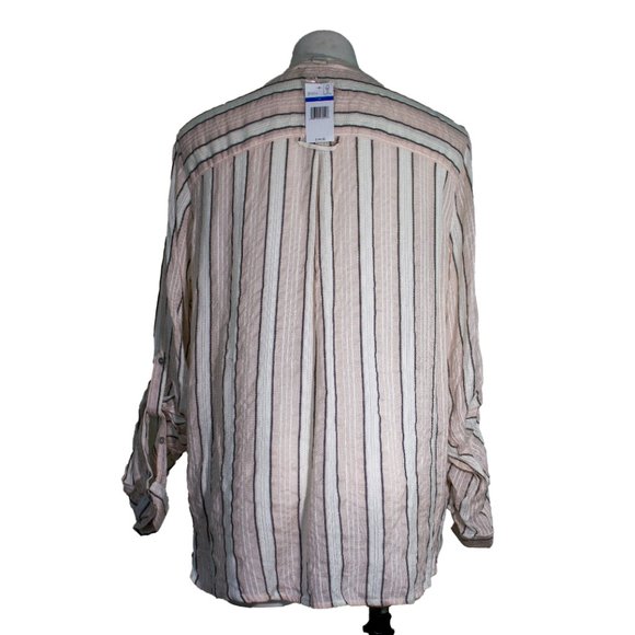 Vintage America Striped Boho Long Sleeve Lace Up Shirt sz xl - Picture 3 of 6